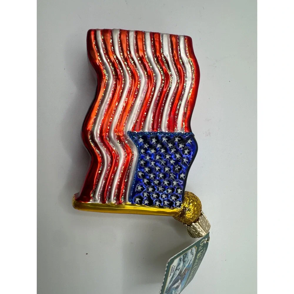 Old World Christmas Star-Spangled Banner American Flag Glass Ornament 24046